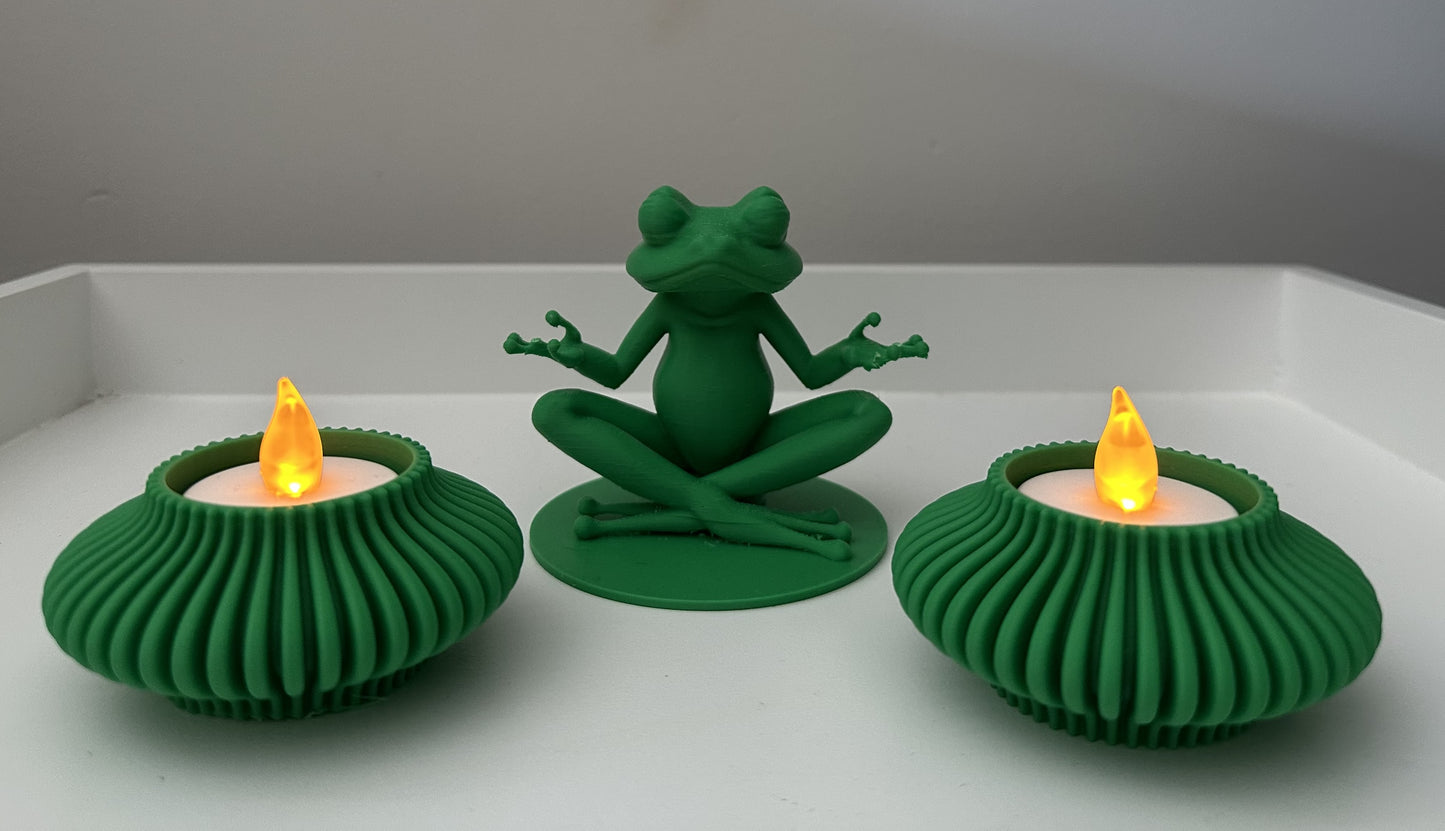 Tea Candle Holders with Green Frog